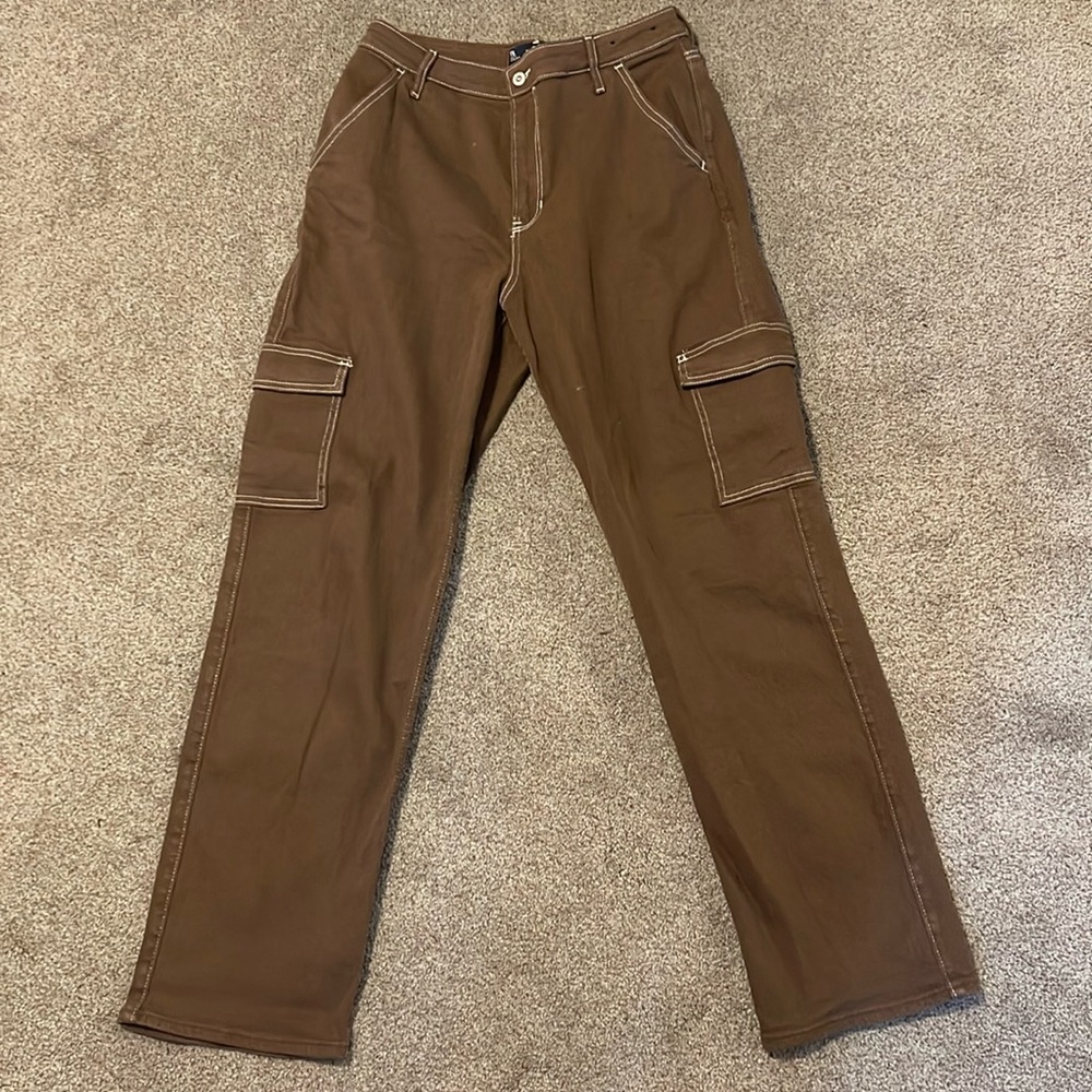 Hollister Brown Long Ultra High Rise Cargo Baggy Dad Jeans